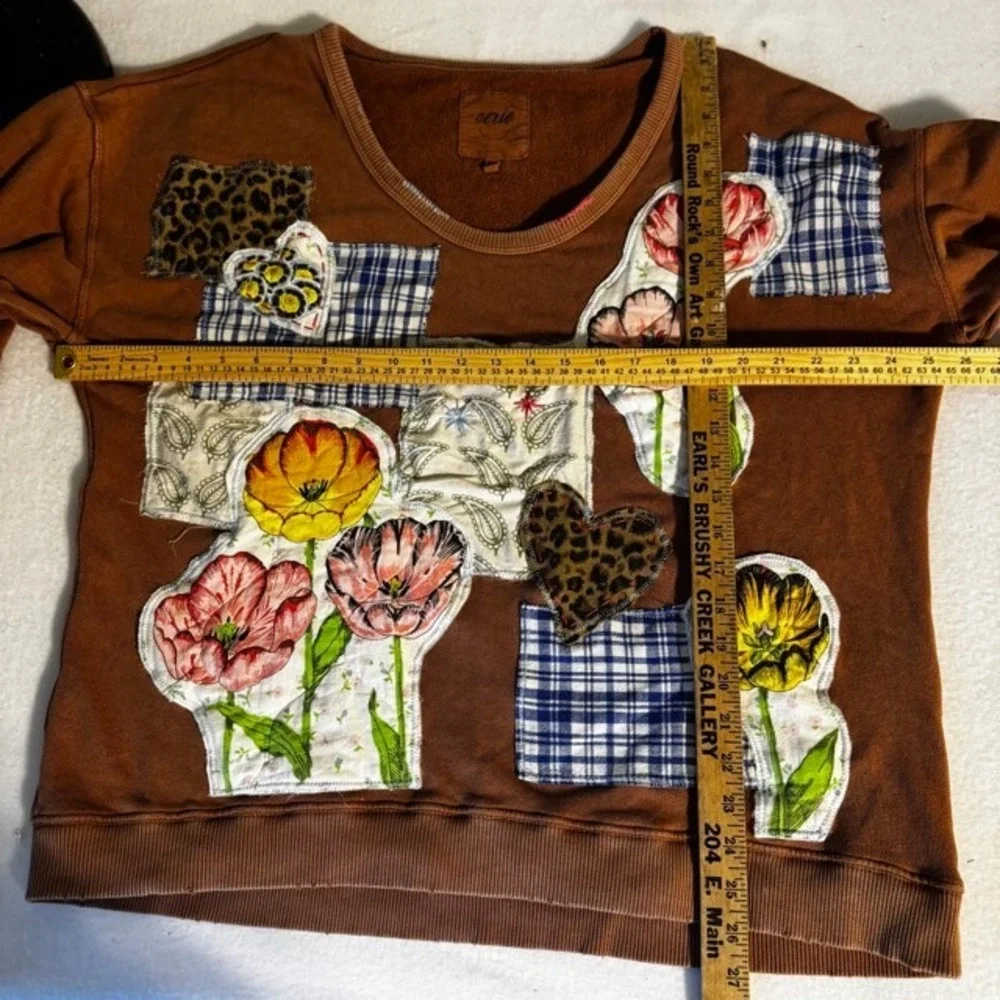 Aerie Custom Patchwork Floral Leopard Plaid Sweatshirt Womens S Vintage - Picture 7 of 8